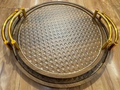 Round Rattan Tray with Gold Handles