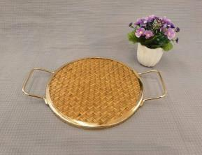 Round Seagrass Tray with Gold Handles – Classic Weave