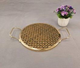 Round Seagrass Tray with Gold Handles – Alternate Weave