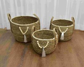 Tasselled Woven Baskets – Set of 3 (Compact)
