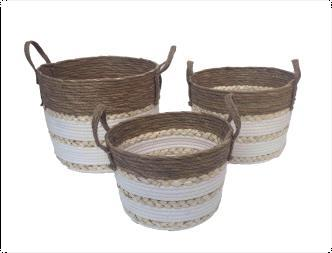 Woven Handle Baskets – Set of 3 (Alternate Weave B)