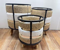 Rattan Planters on Black Metal Stands – Set of 3 (Style B)
