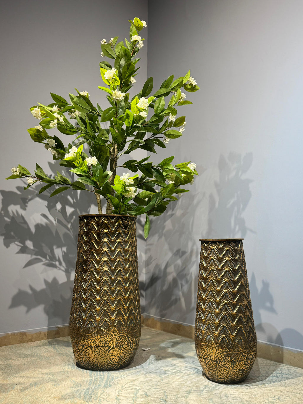 Hammered Gold Metal Floor Planter – view 3