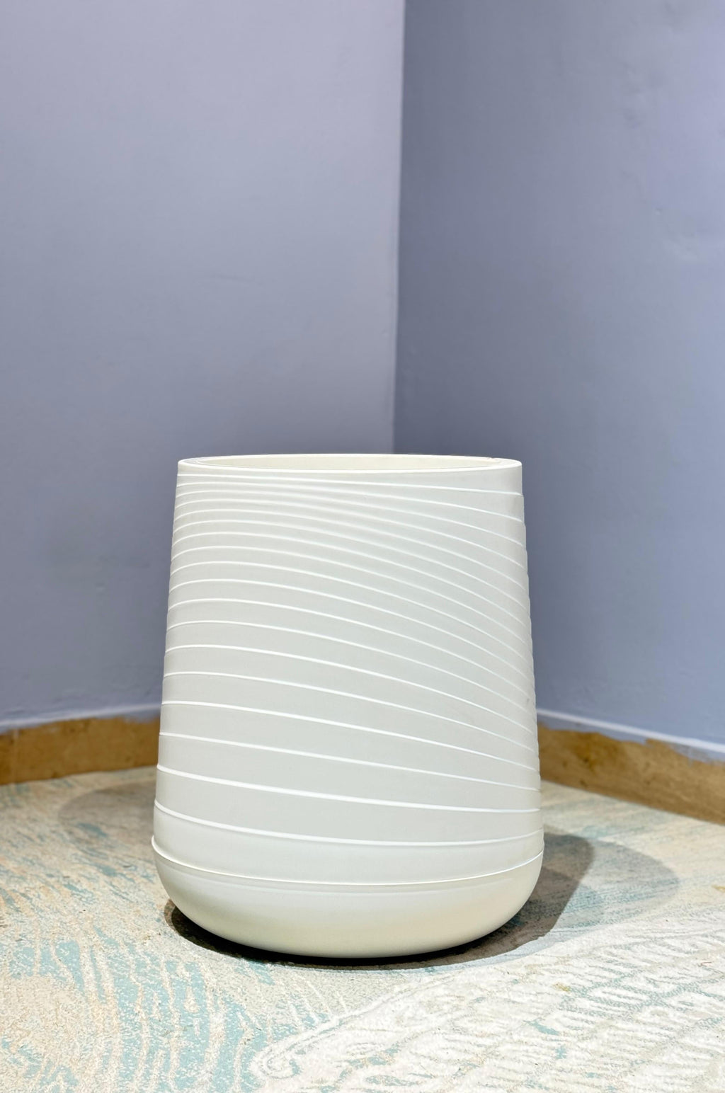 Imported Spiral PVC Floor Planter – White – view 2