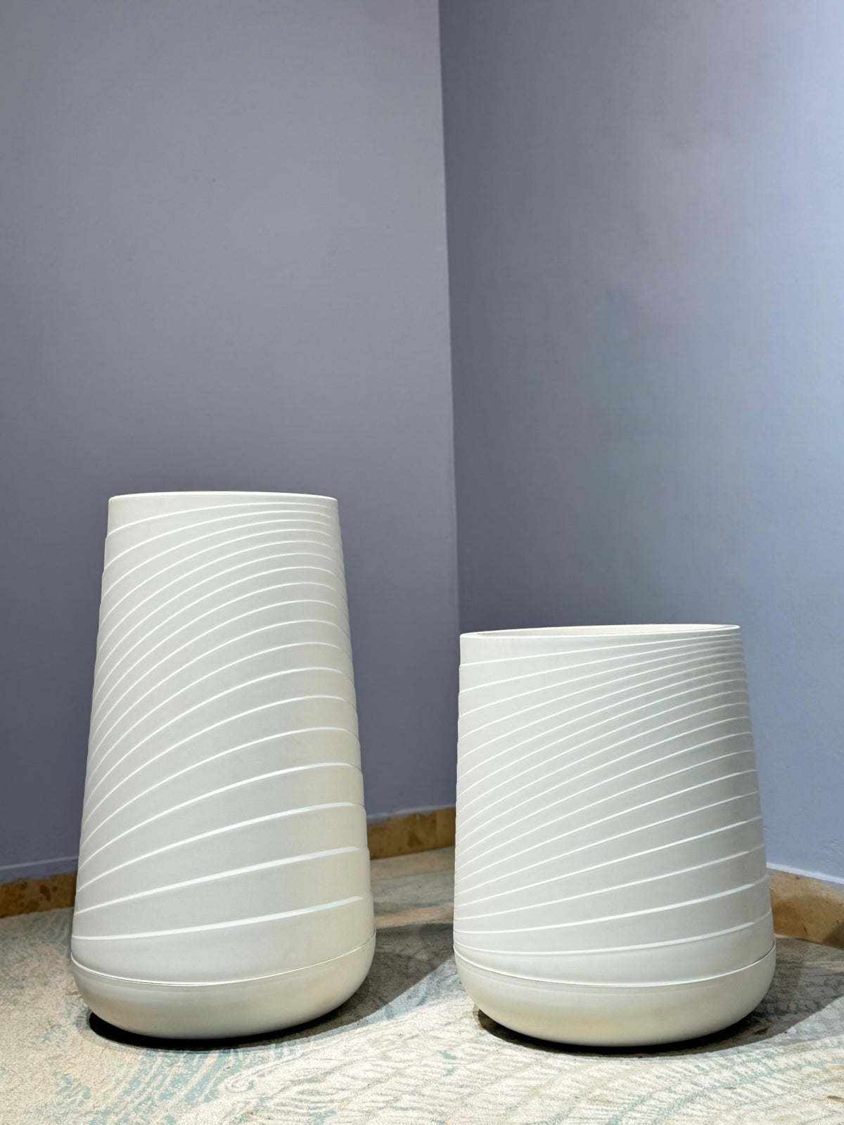 Imported Spiral PVC Floor Planter – White